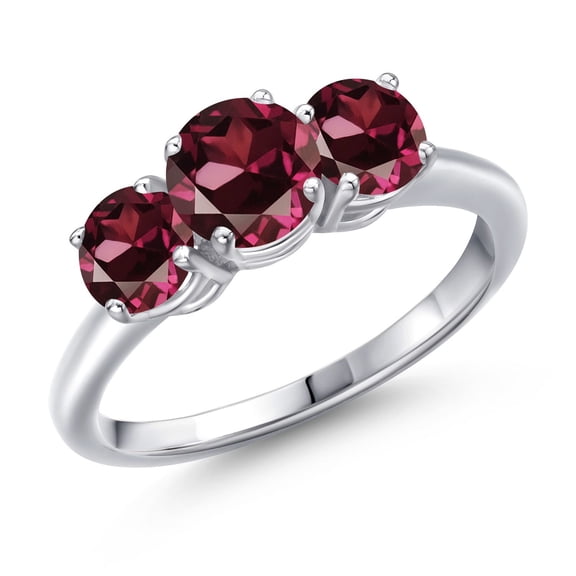 Gem Stone King 925 Sterling Silver Red Rhodolite Garnet Engagement Ring for Women | 2.20 Cttw | Round 6MM | Gemstone January Birthstone | Size 6