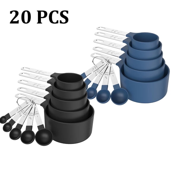 Measuring Cups & Spoons Set, Stackable Cups and Spoons, Nesting Measure Cups with Stainless Steel Handle, Kitchen Gadgets for Cooking & Baking (Black and Blue)
