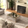 thumbnail image 6 of SHYFOY Modern Mirrored Coffee Table with Brushed Gold Metal Frame – Rectangular Living Room Center Table, 35.4" L x 23.6" W x 13.78" H, 6 of 10