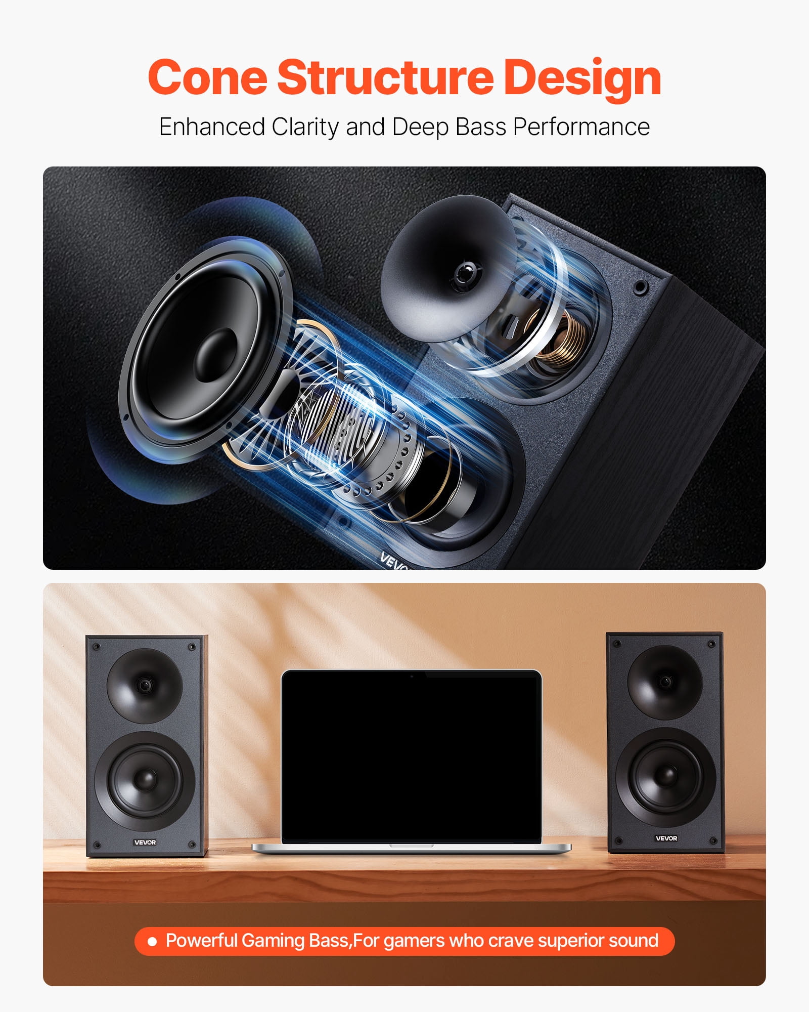 VEVOR Passive Bookshelf Speaker, 300W, Book Shelf Stereo Speakers with 5.25-Inch Woofer and 1-Inch Tweeter, Detachable Grille,65Hz-20KHz Frequency Response,Wooden Enclosure,for Home Theater (1 Pair)