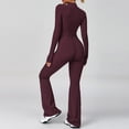 thumbnail image 5 of QHFBli Women Long Sleeve Flared Jumpsuit Zip Up Romper One Piece Full Bodysuits Yoga Unitard Wide Leg Catsuit, 5 of 5