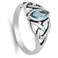thumbnail image 4 of CHOOSE YOUR COLOR Sterling Silver Simulated Aquamarine Ring Irish Celtic Knot Design Band 925 Blue CZ Female Size 7, 4 of 4