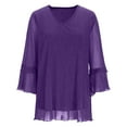 thumbnail image 3 of Womens Sparkly Sequin Tops 3/4 Sleeve V-Neck Glitter Party Dressy Blouse (Purple XL), 3 of 4