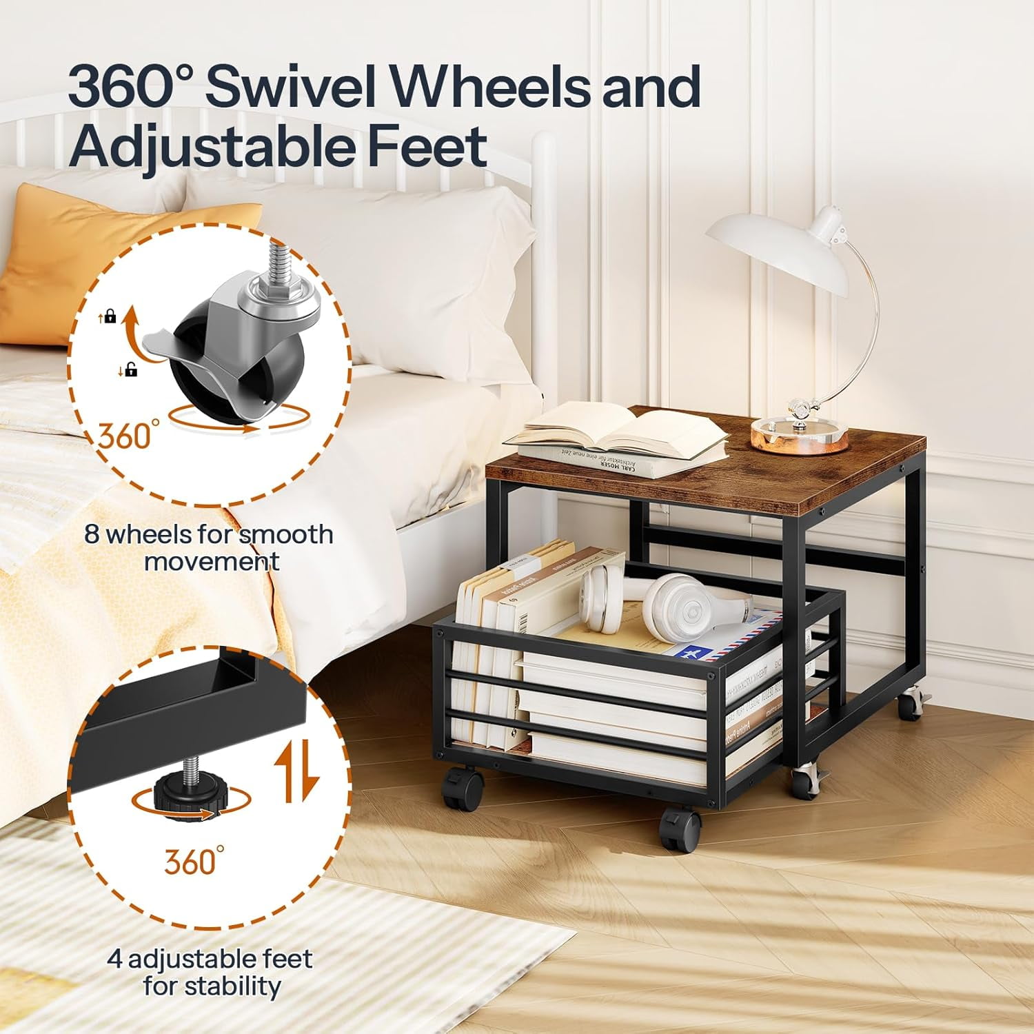 Mini Fridge Stand with Movable Storage Basket, Mini Fridge Cabinet with Wheels and Adjustable Feet, Sturdy Metal Frame, for Home, Apartment,Office, Dorm