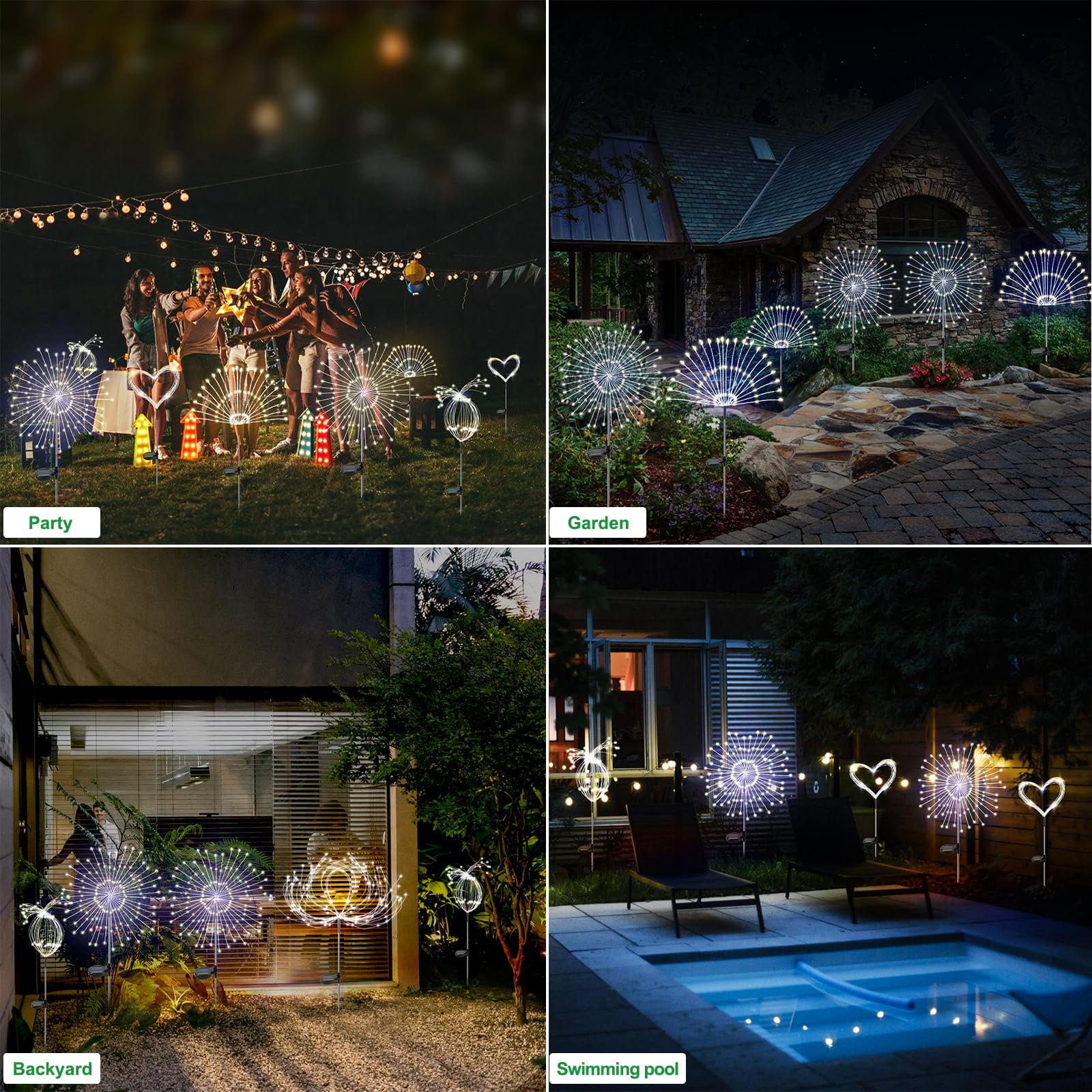 NITIDSKY 360 LED Outdoor Solar Christmas Lights Solar Firework Lights with 8 Modes Outdoor Waterproof Garden Lawn Walkway Yard Decoration, White