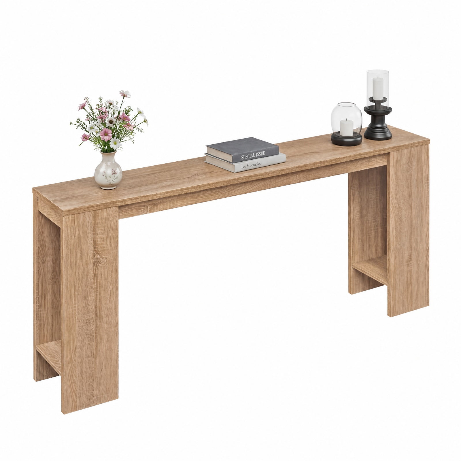 Furnibear 71 Inch Extra Long Console Table Entryway Table with Bottom Storage for Hallway Living Room Foyer Sofa, Natural