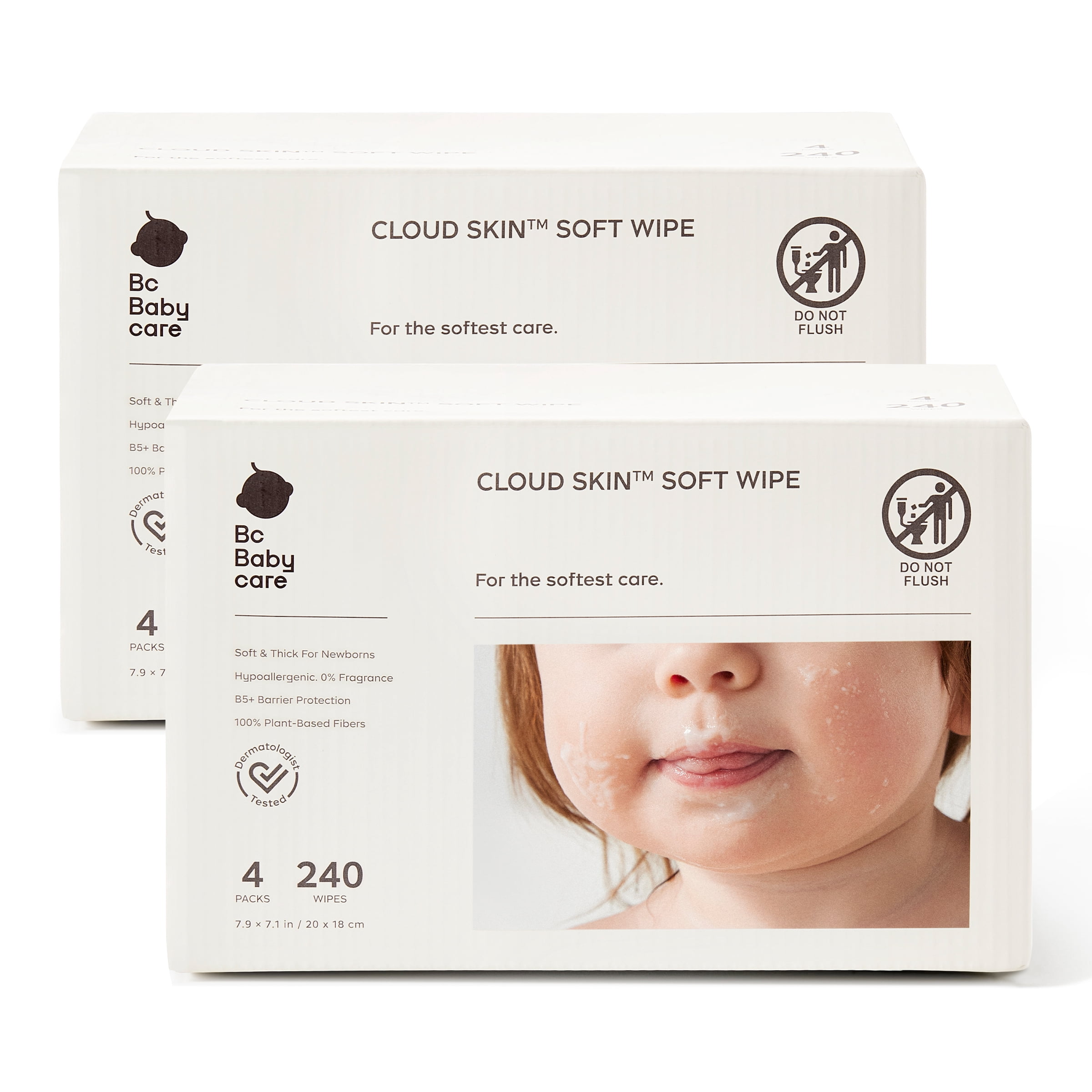 Bc Babycare Cloud Skin Soft Baby Wipes, Hypoallergenic Plant-Based, Fragrance-Free, 8 Packs, 480 Pcs