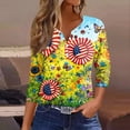 thumbnail image 2 of Women’s V Neck 3/4 Sleeve Casual Top with Butterfly Print Gradient Pattern Lightweight Pullover Blouse Shirt Yellow S, 2 of 6