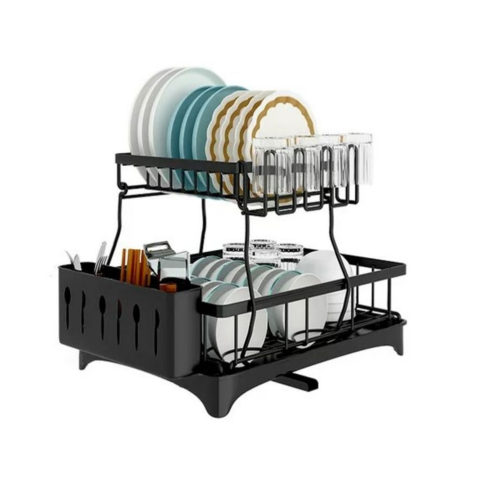 Kadyn 2 Tier Dish Rack with Utensil Holder for Kitchen Counter, Black Kadyn 2 Tier Dish Rack with Utensil Holder for Kitchen Counter, Black
