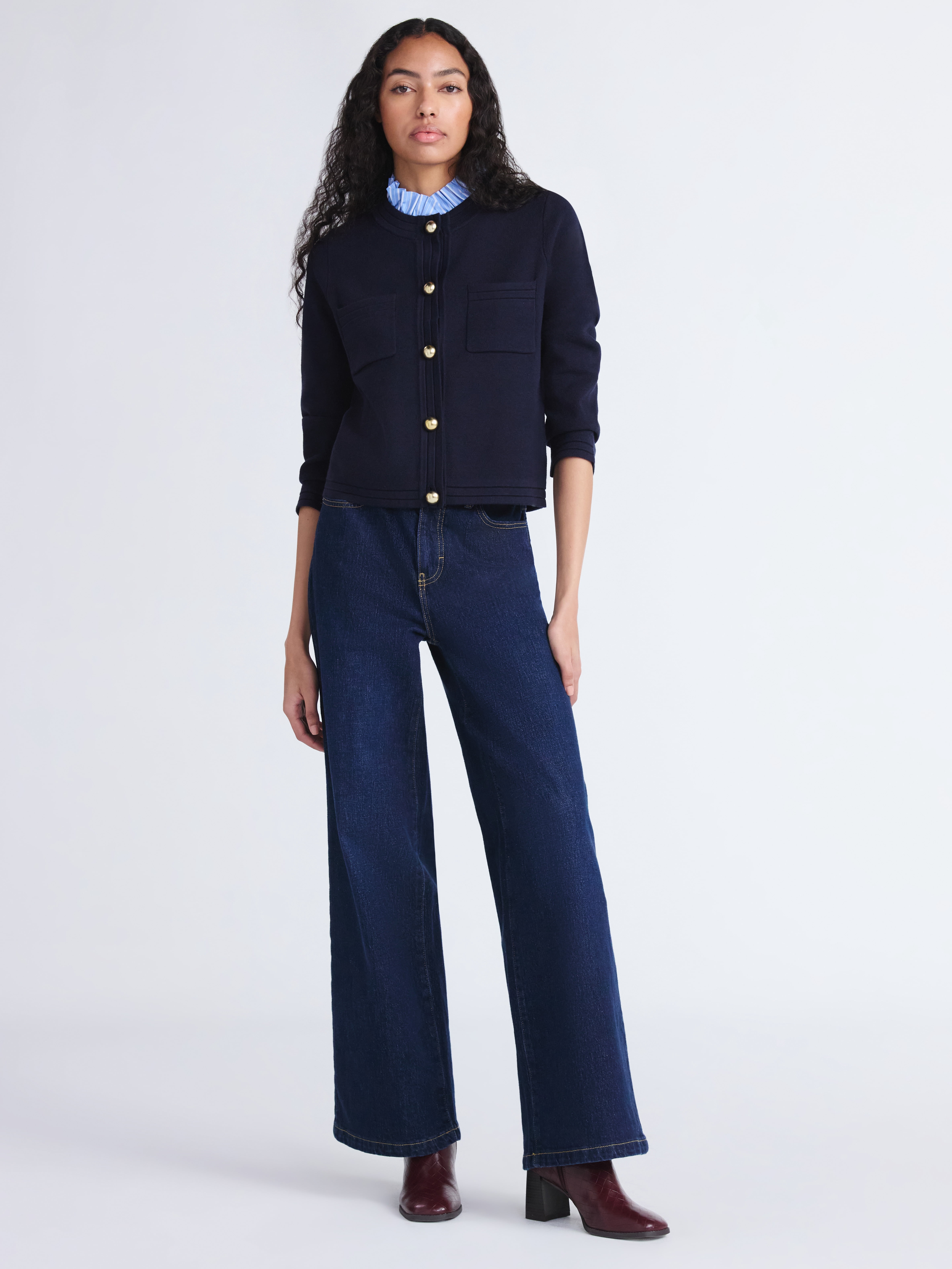 Free Assembly Women's and Women's Plus Ruffle Neck Chest Pocket Cardigan, Sizes XS-4X