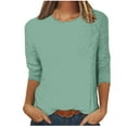 thumbnail image 2 of FloHua T shirts for Women 3/4 Sleeves 3/4 Sleeves Solid Round Neck Women's Fashion Solid T-shirt 3/4 Sleeves Blouse Round Neck Casual Tops, 2 of 5
