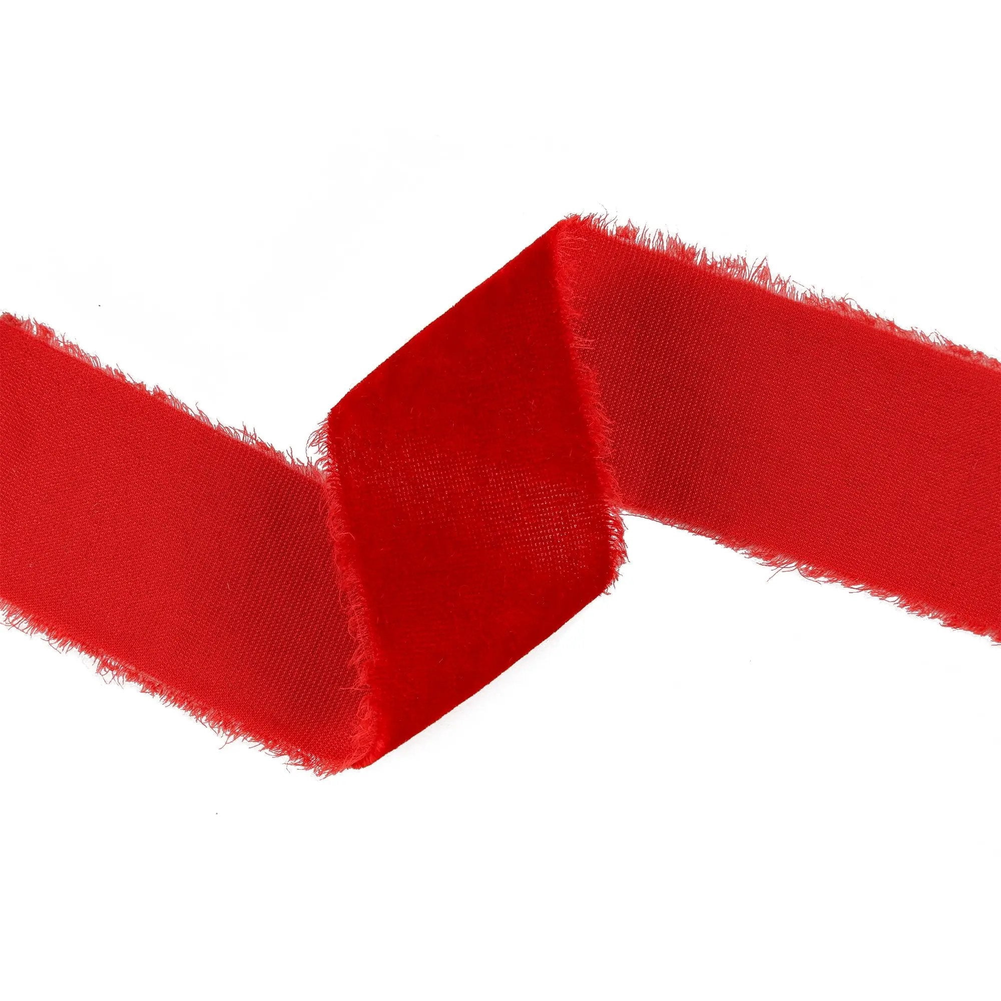 LaRibbons 1 1/2" Frayed Edge Velvet Ribbon Red, 5 Yard Roll