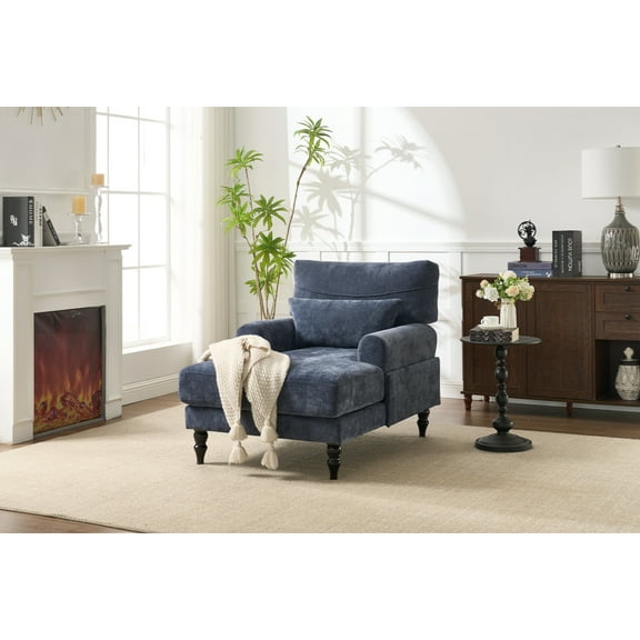 Modern Upholstered Chaise Lounge - Indoor Leisure Sofa Recliner & Chair Sleeper, Blue for Living Room/Bedroom/Study/Office