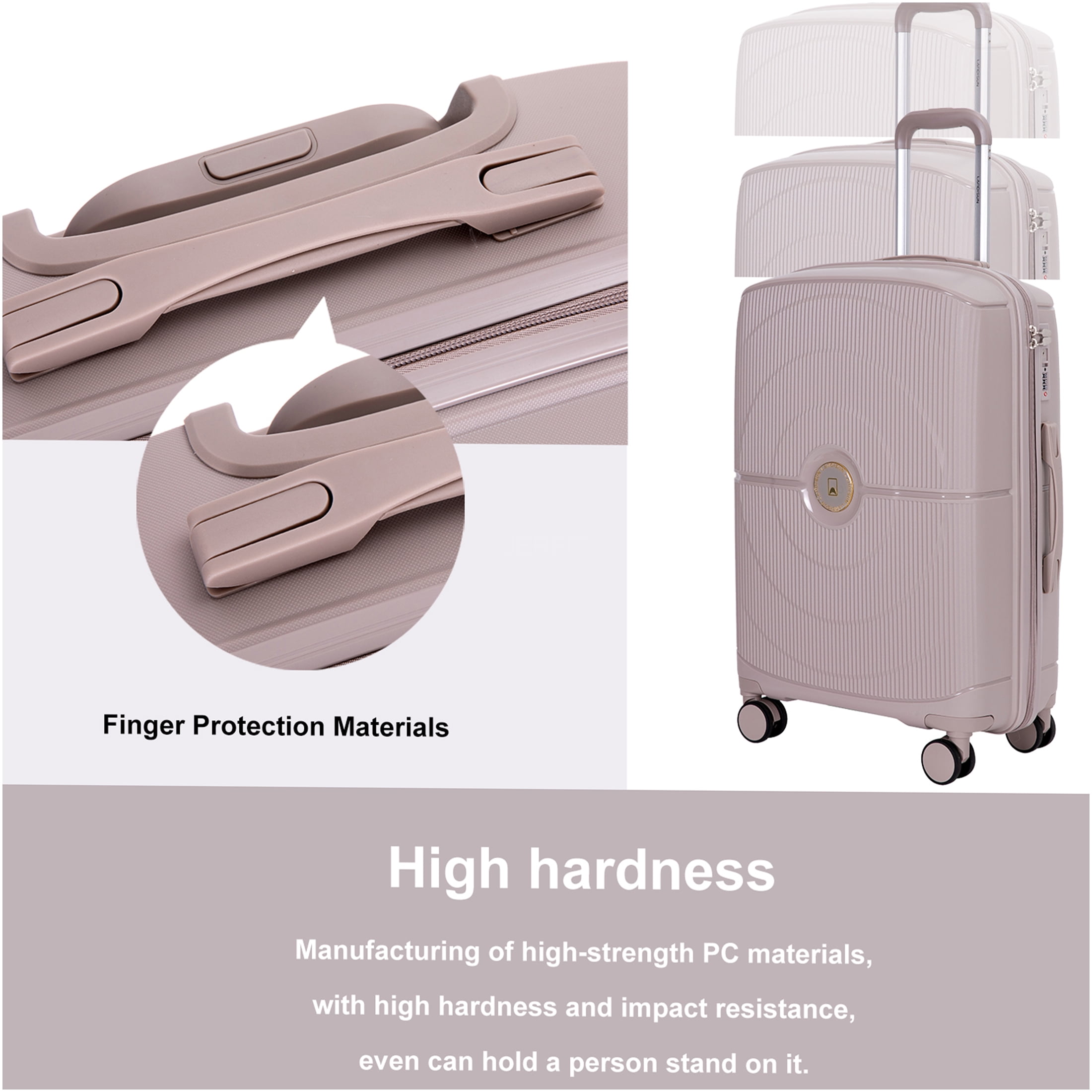JERFIT 3-Piece Hard Shell Spinner Luggage Set with TSA Lock - 20" Carry-On, 24", 28" Checked Suitcases, Greige