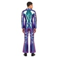 thumbnail image 2 of Hansber Men's Long Sleeve Flared Jumpsuit Disco Dance Overalls Shiny Metallic 70s Retro Outfit Club Party Wear Blue L, 2 of 8