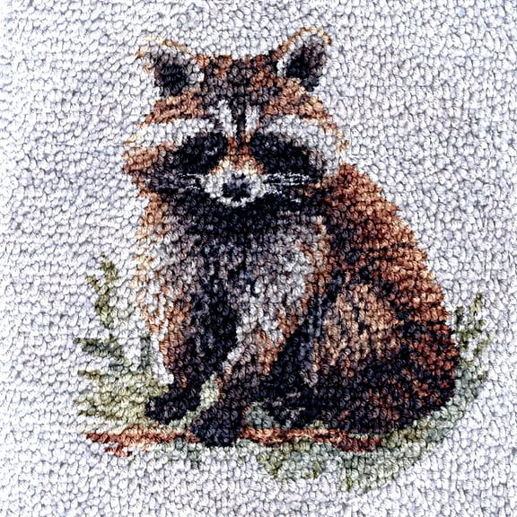 Raccoon Latch Hook Rug kits Color Printed Crochet Yarn Needlework DIY Hooking Latch Kit Carpet Embroidery Rug Cover Mat for Christmas Chair Cushion Floor Decoration 17x17in(1)