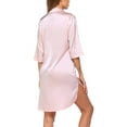 thumbnail image 3 of Chollius Women's Satin Nightshirt Button Down Nightgown Short Sleeve V-Neck Loose Oversize Sleepshirt Side Slit Sleepwear Gowns for Home Wear, 3 of 9