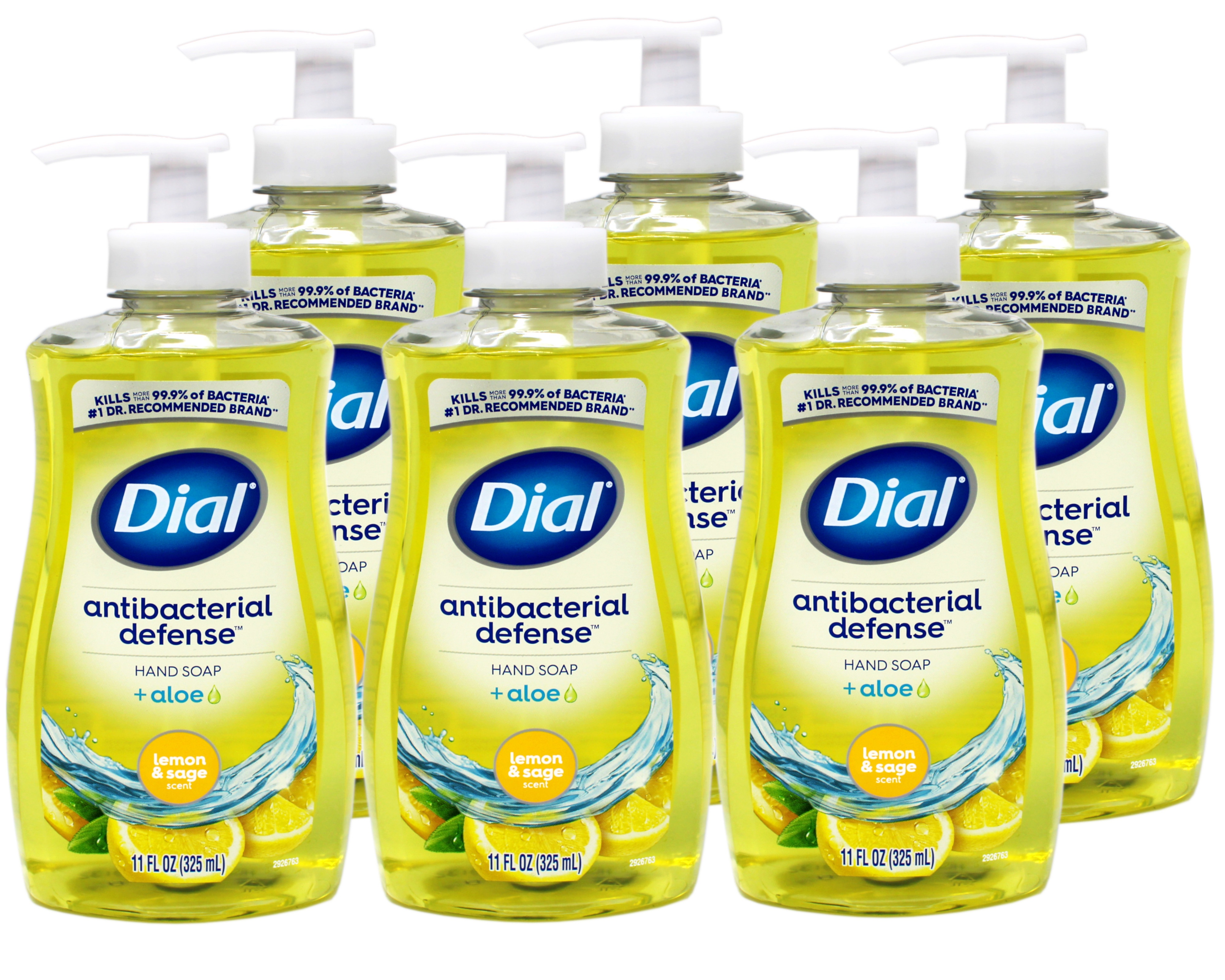 6 Pack - Dial Liquid Hand Soap Antibacterial Defense with Aloe, Lemon Sage, 11 FL OZ