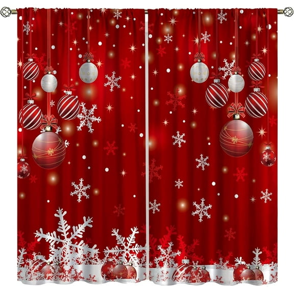 Merry Christmas Curtains, Merry Xmas Glitter Snowflake Window Treatments for Living Room Bedroom Kitchen Holiday Party Decor,Red Burgundy New Year Drapes 2 Panel Sets,42x54 Inch