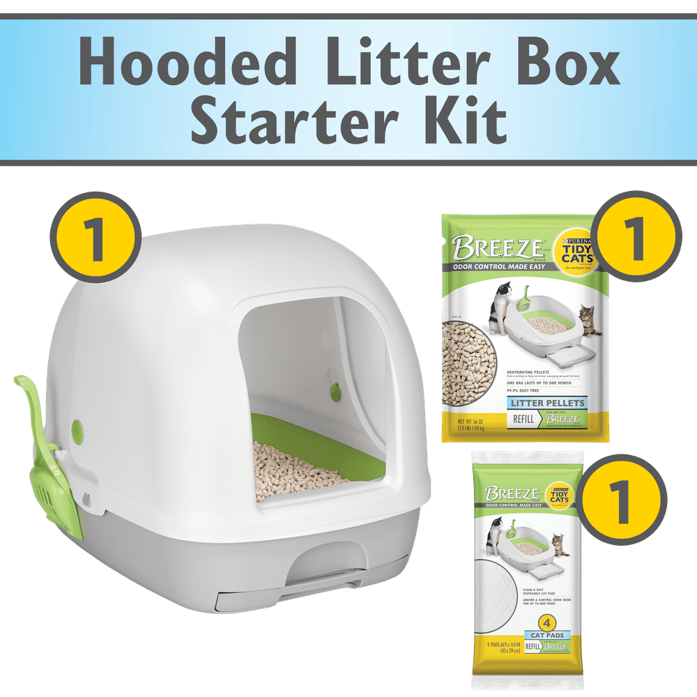Purina Tidy Cats Hooded Litter Box System, BREEZE Hooded System Starter Kit Litter Box, Litter