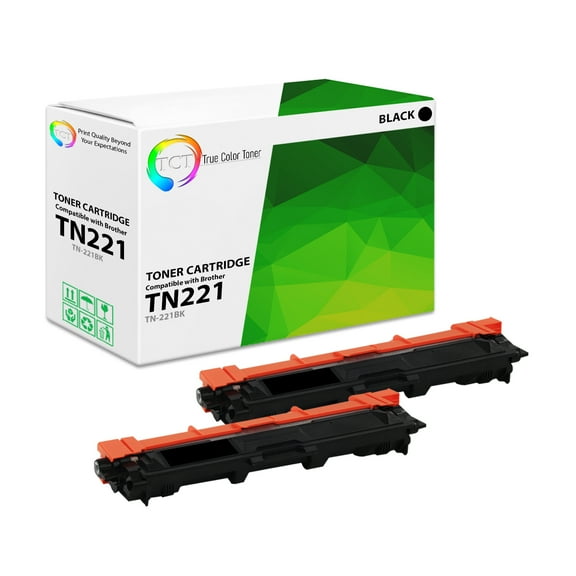 TCT TN221 Black Toner Cartridge 2 Pack - Premium Compatible Replacement for Brother TN221BK Black
