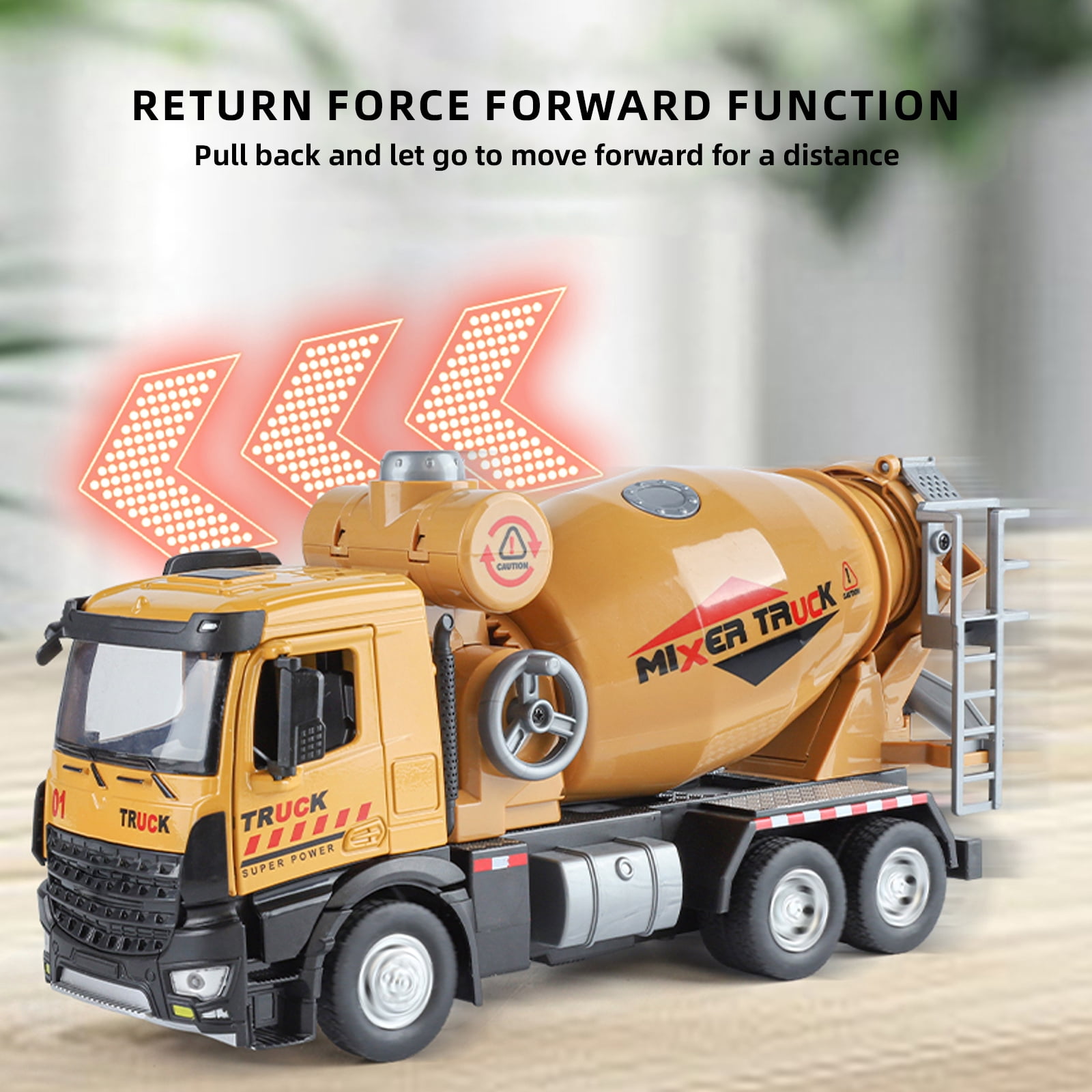 Anmyjuly Large Engineering mixer truck toy with Steering Wheels, Opening Doors, Shock Absorption Tires, and Sound Effects - cement mixer toy