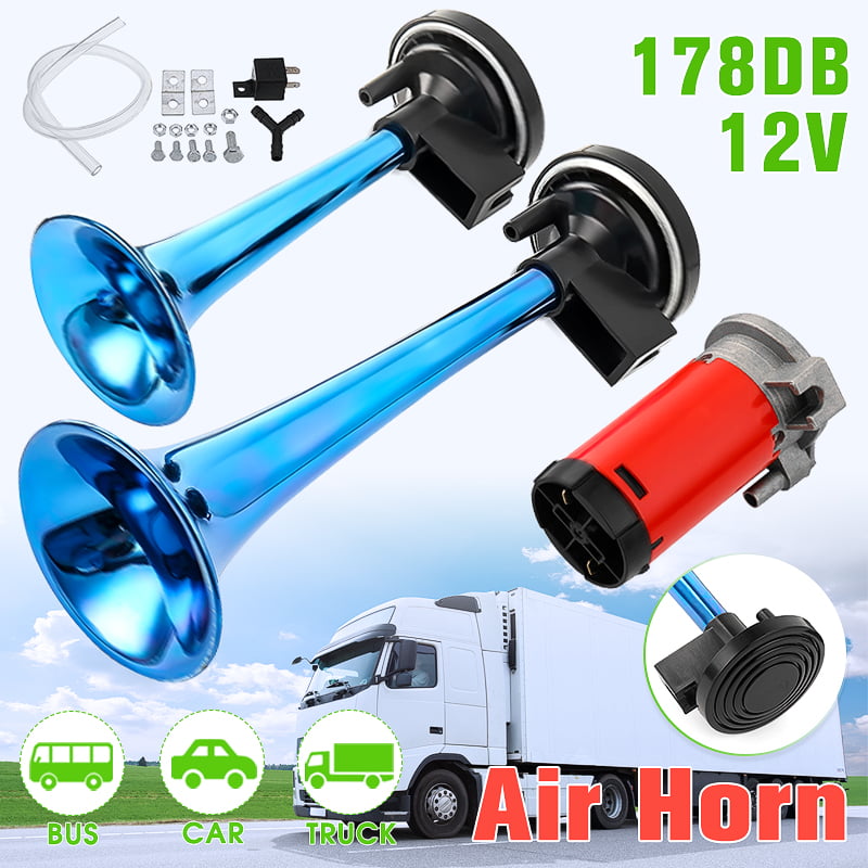 6 L Metal 12V Train Air Horn Kit for car Truck 4-Trumpet 150 psi Air System 150dB 6L, Black