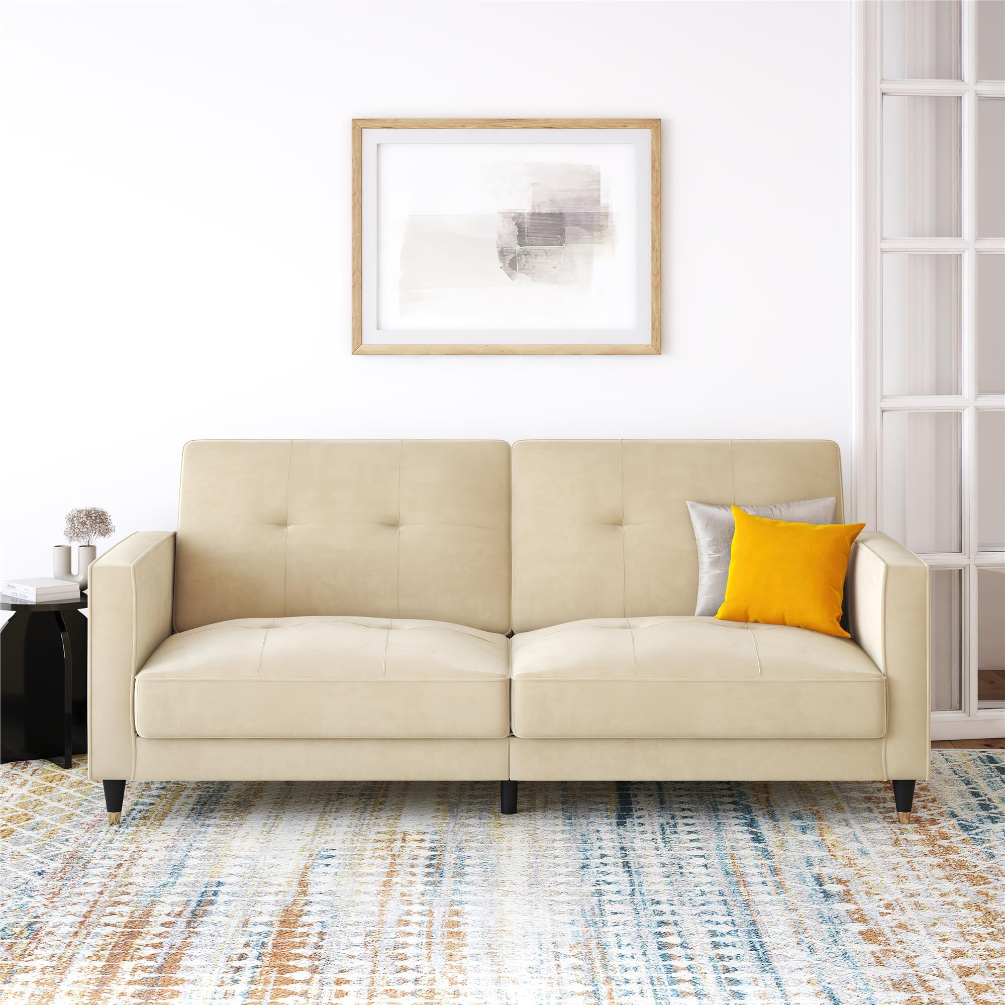 DHP Penelope Pin Tufted Futon, Cream Velvet
