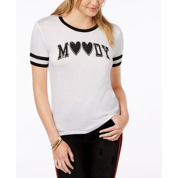 Rebellious One Juniors Moody Graphic Print T-Shirt White Black XL