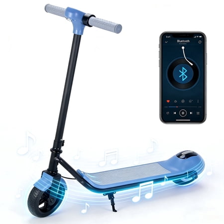 AJOOSOS Electric Scooter for Kids Aged 6-12 150W Motor 9 mph Max Speed 6.5 Soild Tires Colorful Lights Blue