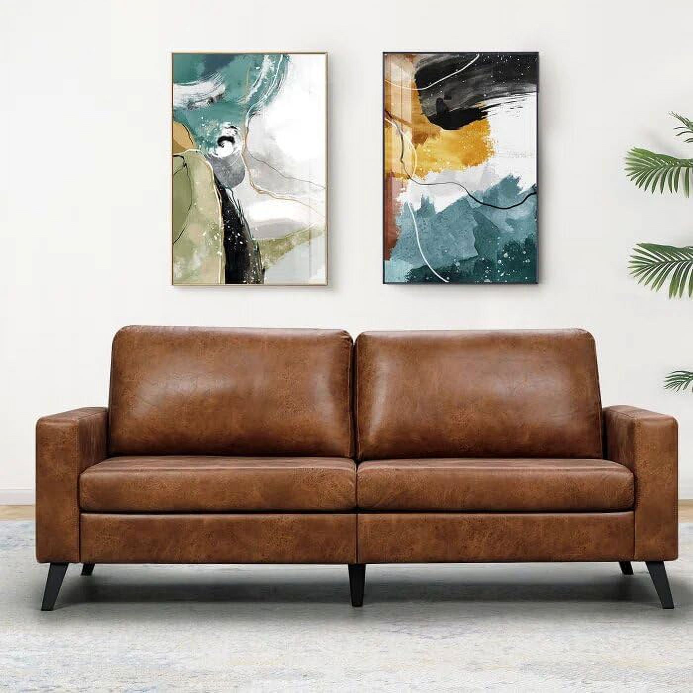 YODOLLA 79" Loveseat Faux Leather Sofa Apartment Couch 3 Seater Living Room Furniture for Small Rooms& Spaces- Saddle Brown