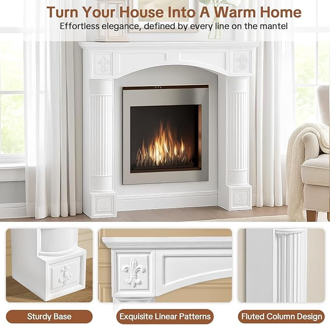 HOMEDIARY Modern White Freestanding Fireplace Mantel Surround – Waterproof, Anti-Tipping Premium MDF Mantel with Leg for Electric Fireplace, Living Room Décor