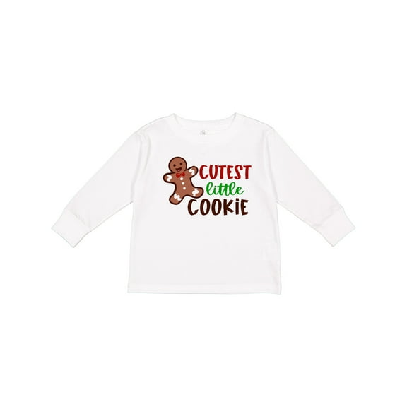 Inktastic Cutest Little Cookie Cute Christmas Gingerbread Man Boys or Girls Long Sleeve Toddler T-Shirt