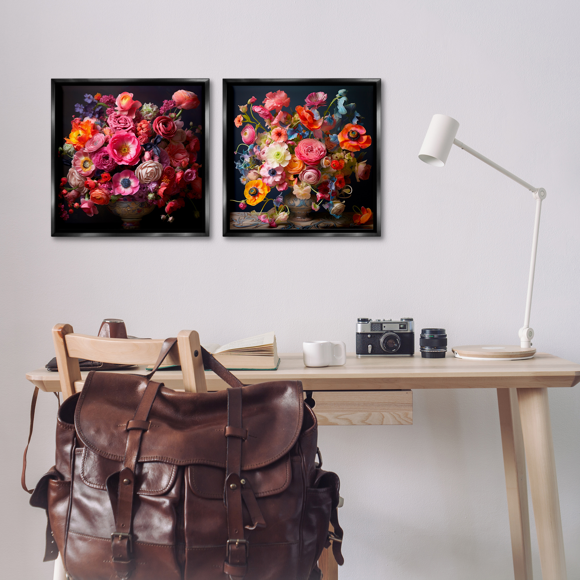 Stupell Industries Stunning Still Life Floral Arrangement Plants & Flowers Photography Black Floater Framed Canvas Art Print Wall Art, 18 x 18, Set of 2