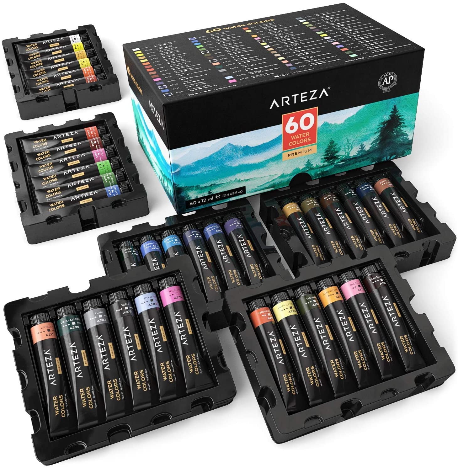 ARTEZA Professional Watercolor Paint, 12ml Tubes, Set of 60 Walmart