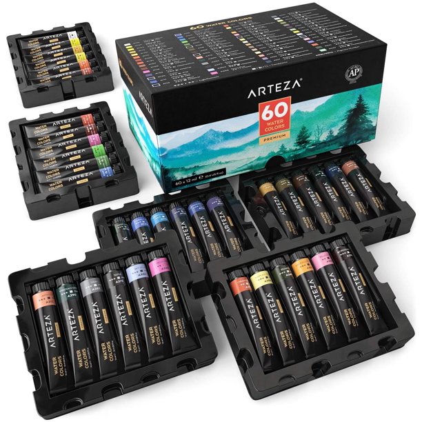 ARTEZA Professional Watercolor Paint, 12ml Tubes, Set of 60 Walmart