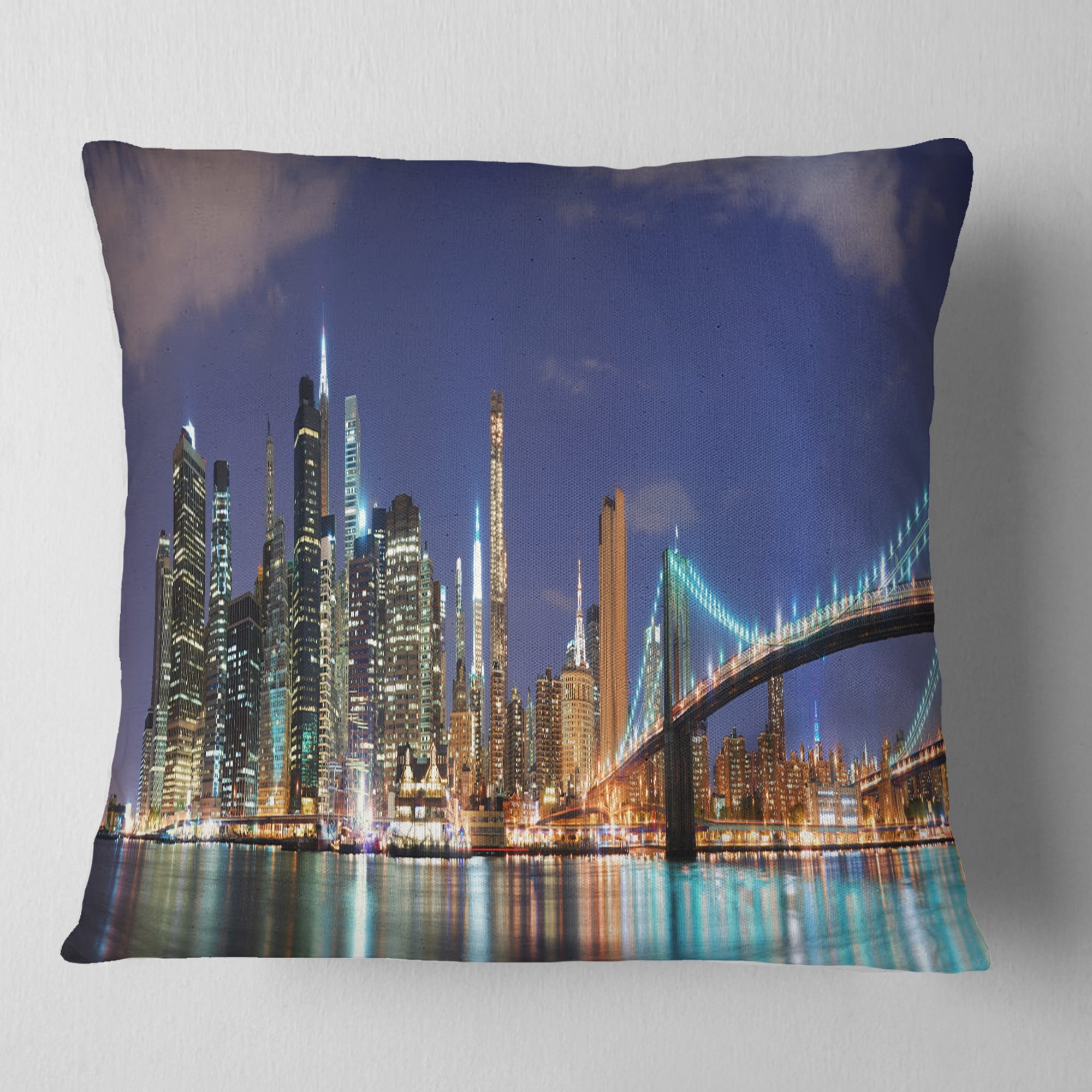 Designart Manhattan Panoramic Skyline View - Cityscape Photo Throw Pillow - 16x16