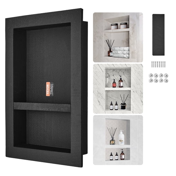 Open Box KFFKFF Tile-Ready Shower Niche 16" x 24", Dual Shelf, Square Corner, Wall Recessed Organizer, Sealed for Modern Bathroom Soap Storage, Black