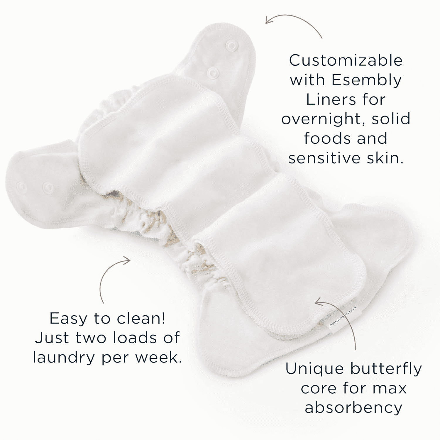 Esembly Cloth Diaper Inner - Organic Cotton Fitted Diaper- Soft, Ultra-Absorbant, Trim-Fitting Layer to Pair with Waterproof Outer for Blowout-Proof Diapering - 3-Pack, Size 1 (7-17lbs)