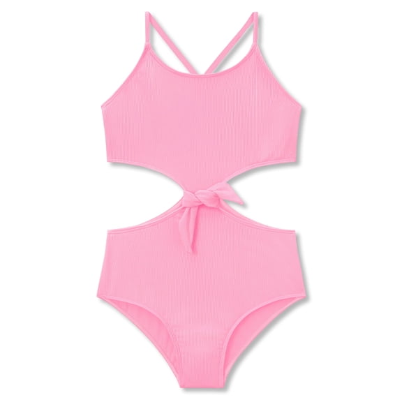 Serdomi Big Girls Pink One Piece Swimsuit - High Waisted Cutout Cross Back Adjustable Straps Bathing Suit Size 16