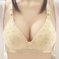 thumbnail image 2 of Push Up Bras for Women Broken Floral Comfortable Breathable Printed Non-Wired Bra V-Neck Lightly Lined Bra Feature Hook and Eye Closure Padded Bra Style Y-444 , Yellow L, 2 of 2