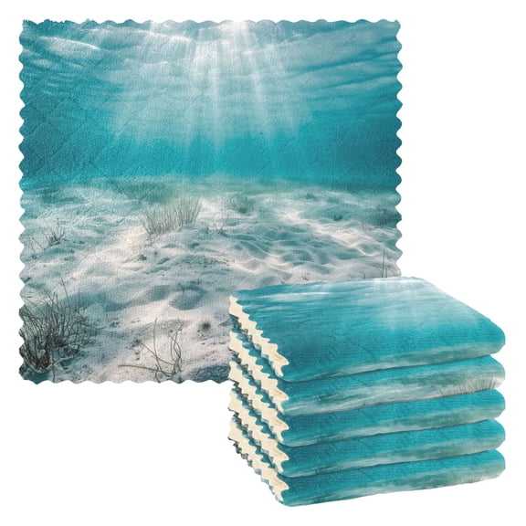 6 Packs Serene Ocean Floor Kitchen Dish Towels Soft Absorbent Dish Cloths 11"x11"