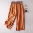 thumbnail image 2 of Pantalons Larges pour Femmes Été Style Mince Style Ethnique Pantalons Rétro Droits Décontractés en Lin Pantalons Décontractés pour Femmes Taille Élastique Pantalons Cargo Raccourcis pour Femmes Été Décontracté, 2 of 5