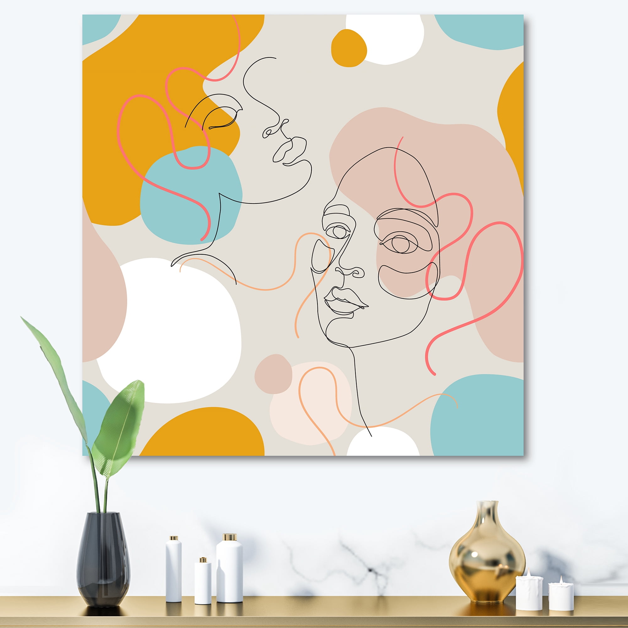 Designart ' Minimal Portrait of Female Face Drawn With One Line II ' Modern Canvas Wall Art Print