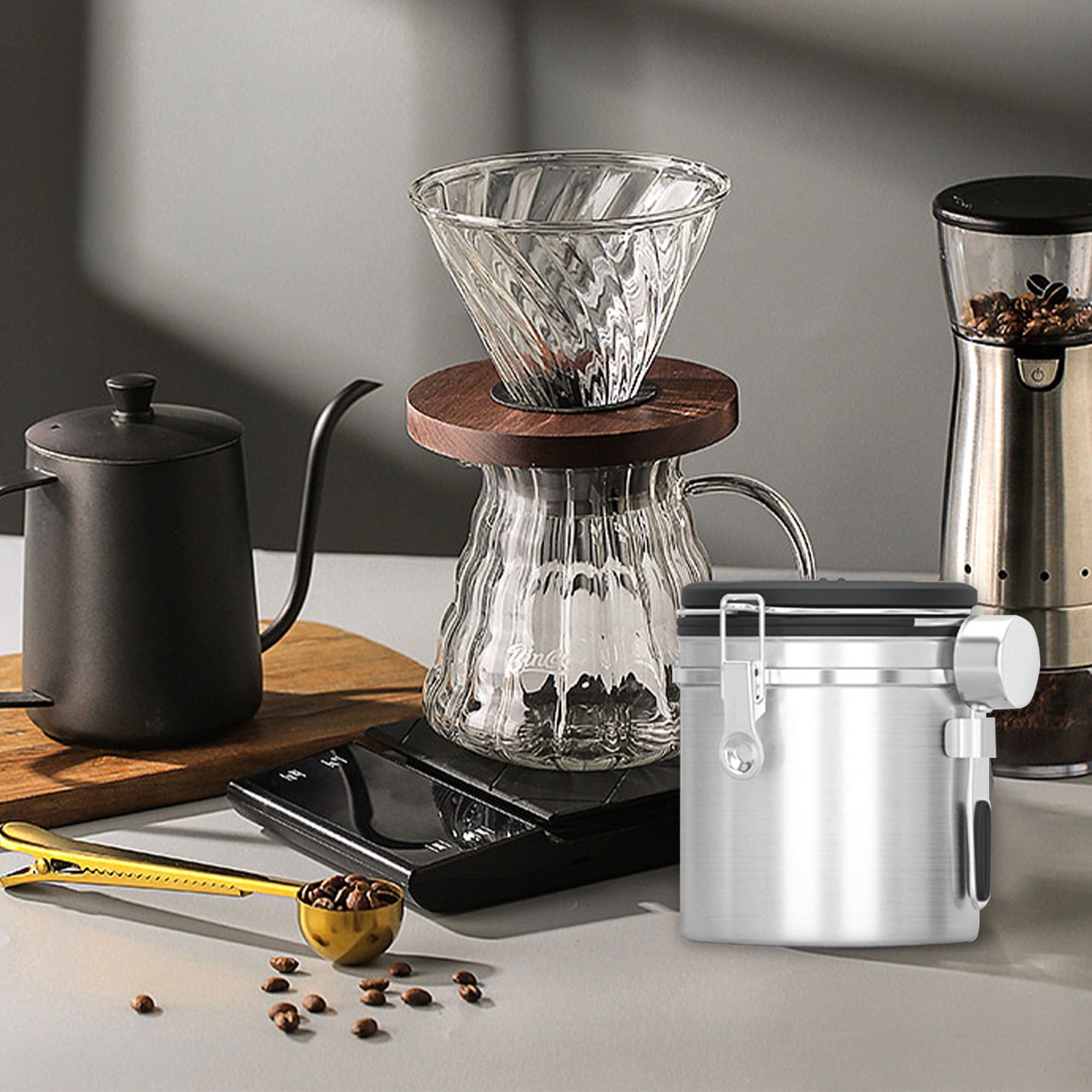 TACILIP Kitchen Organization, Coffee Canister, Airtight Stainless Steel Kitchen Food Storage Container With Date And Scoop For Grounds Coffee,Beans, Tea, Flour, Cereal, Sugar(1.5L), Room Storage