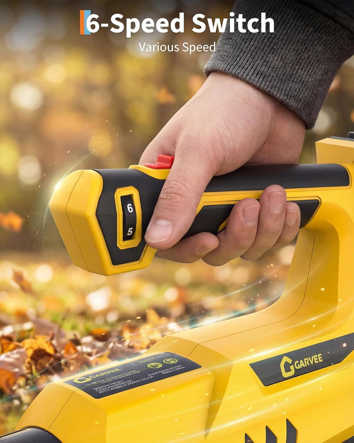 Garvee Battery Power Leaf Blower 550 CFM/130 MPH, 20V Portable Hand Blower with 6-Variable Speed for Lawn, Driveway, Sidewalk, Yellow & Black