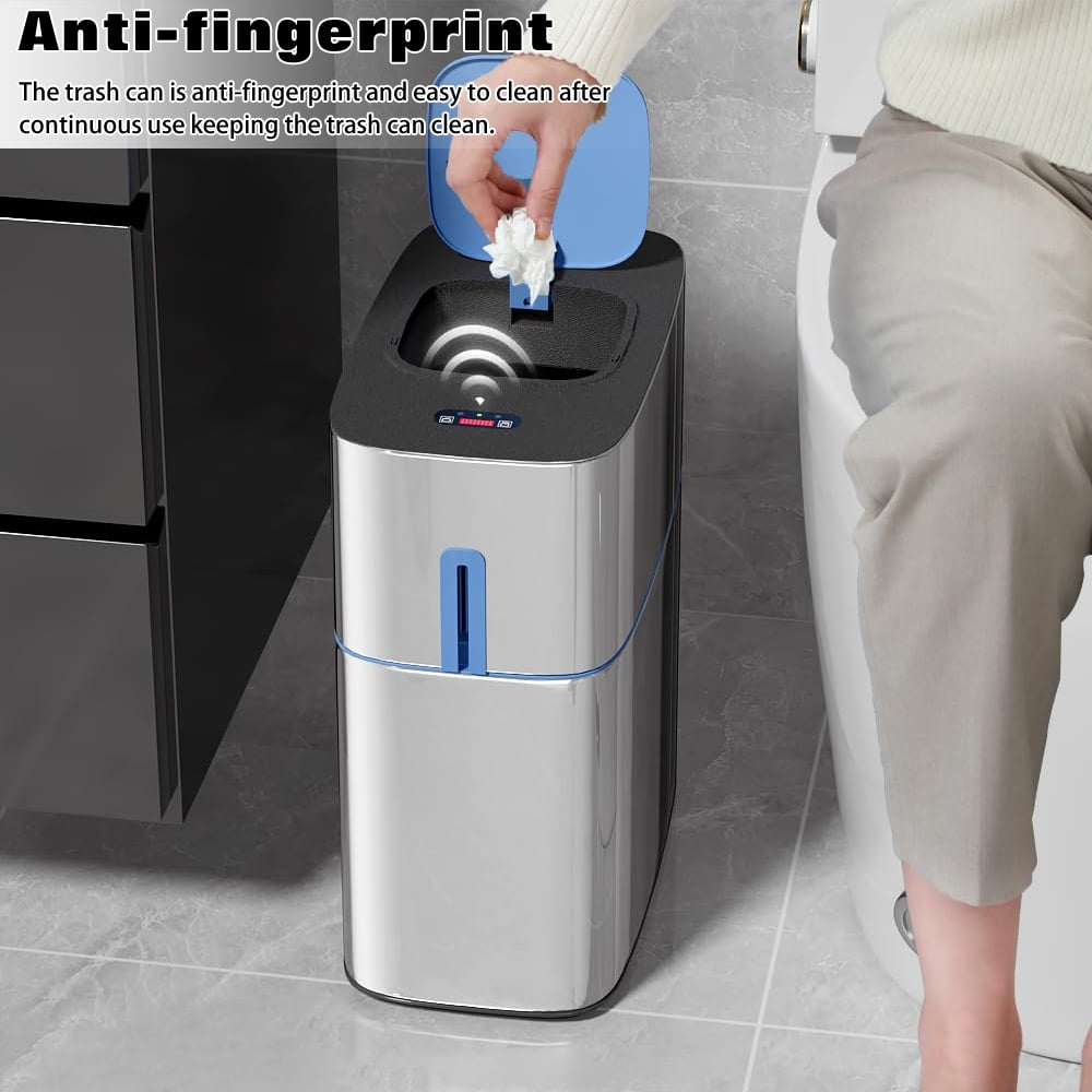 Joybos 3 Gallon Motion Sensor Hands Free Soft Close Lid Bathroom Stainless Steel Trash Can with 120 Bags