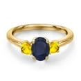 thumbnail image 3 of Gem Stone King 18K Yellow Gold Plated Silver Blue Sapphire and Yellow Sapphire Engagement Ring for Women | 1.32 Cttw | Oval 7X5MM | Gemstone September Birthstone | Size 7, 3 of 6