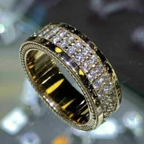 2Ct Round Cut Moissanite 14K Yellow Gold Plated Men's Eternity Wedding Band Ring