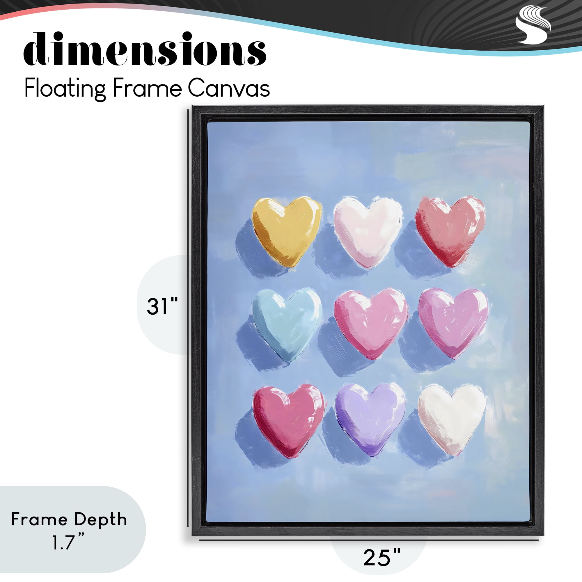 Stupell Industries Pastel Heart Grid Black Framed Floater Canvas Wall Art, design by The Prints Vibe